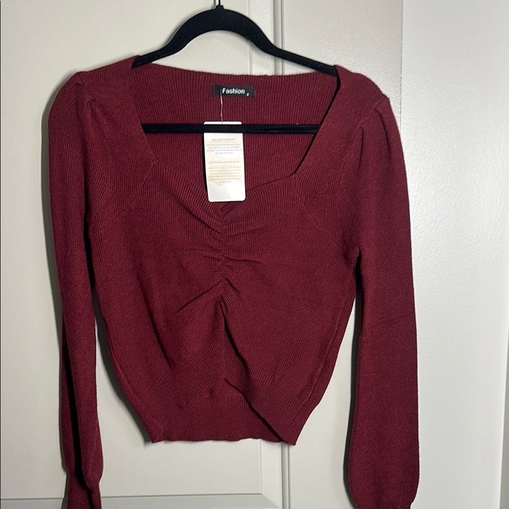 Fashion Burgundy Knit Sweater